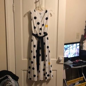Cato v neckline polka dot midi dress with belt